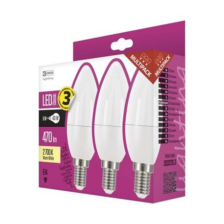 EMOS LED žárovka Classic candle 6W E14 teplá bílá 3Ks