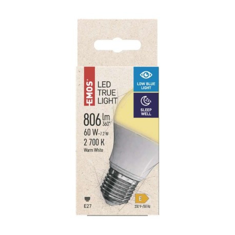 EMOS LED žárovka True Light 7,2W E27 teplá bílá 