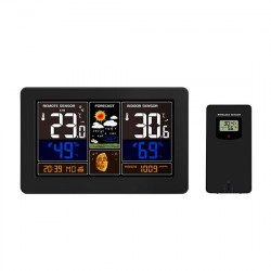 Solight meteostanice, aplikace Smart Life, extra velký barevný LCD, teplota, vlhkost, tlak, USB nabíjení, černá (TE81WIFI)