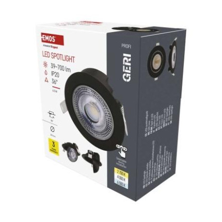 EMOS LED bodové svítidlo GERI 6,5W 780LM IP20 CCT černá