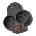EMOS Rozbočovací zásuvka 2×, vyp., 1×USB-A+1×USB-C, černá