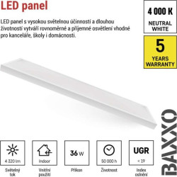 EMOS LED panel BAXXO 30×120, obdélníkový přisazený bílý, 36W, neutrální bílá UGR